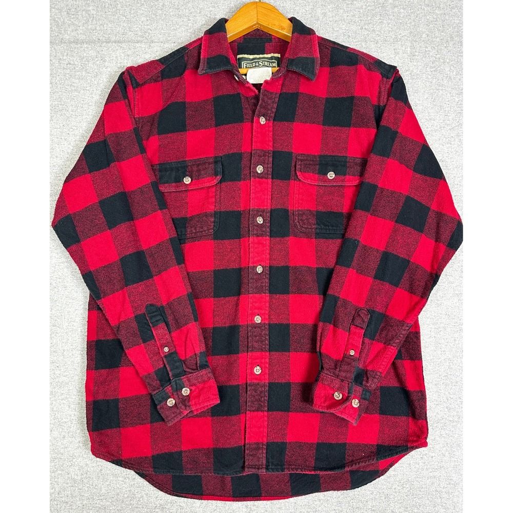 VIntage Field & Stream Flannel Shirt Mens XL-Tall Red Heavyweight Buffalo Plaid